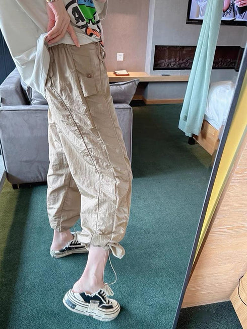 HELLO FASHION Drawstring Parachute Cargo Pants